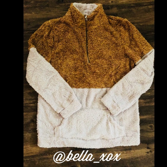 JACKIE SHERPA FLEECE PULLOVER POCKETS HALF ZIPPER - Picture 5 of 5